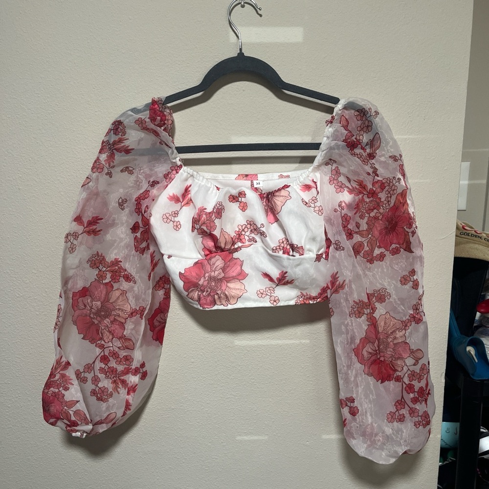 Floral Puff Sleeve Top - Pink